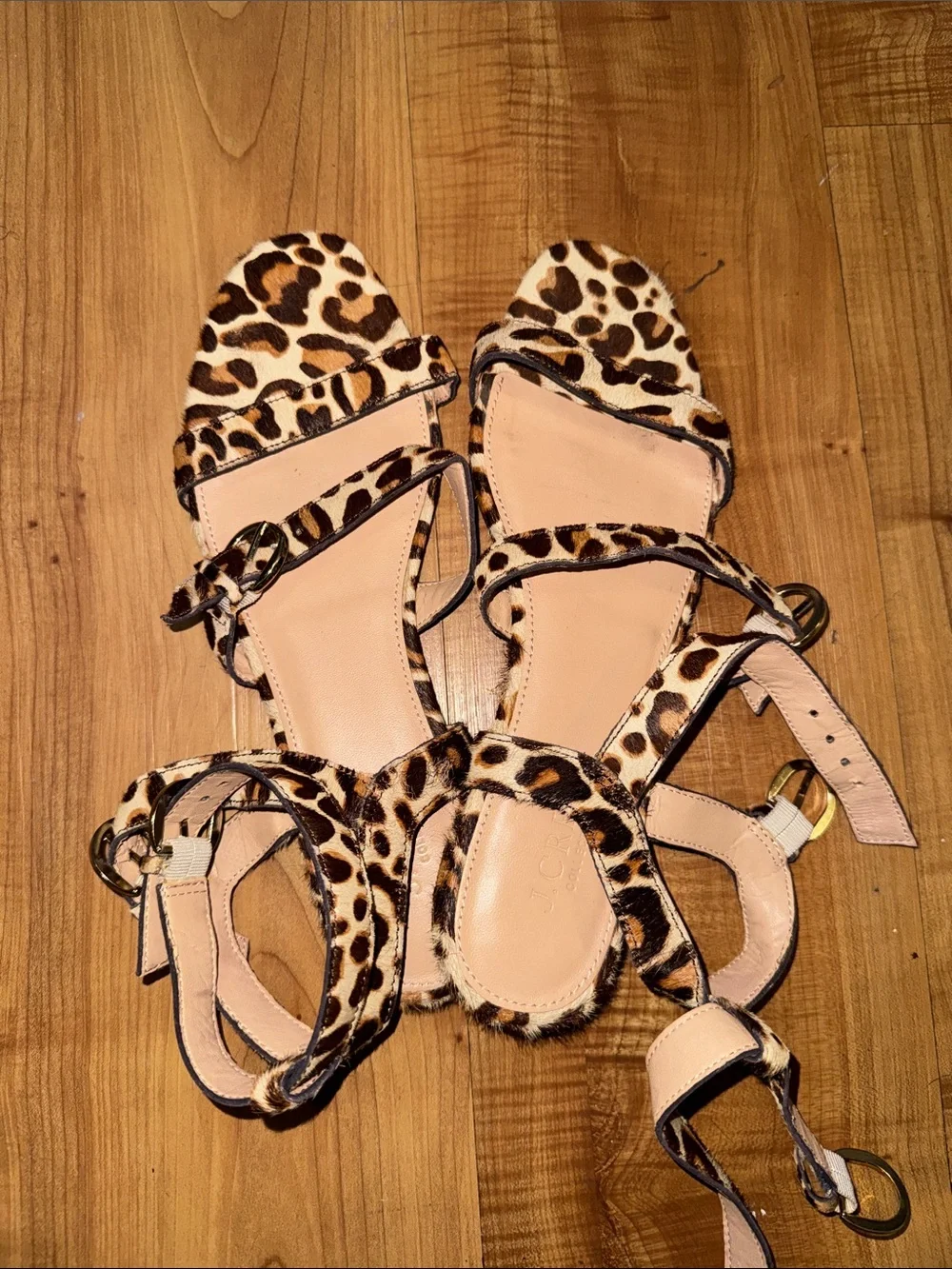 J. Crew Leopard Print Strappy Sandals - Tan/Black